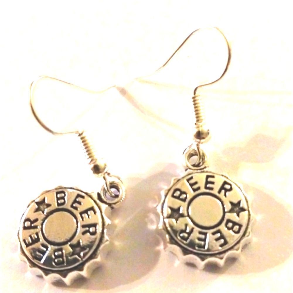 Silvery Super Cute Retro Beer Bottle Top Earrings